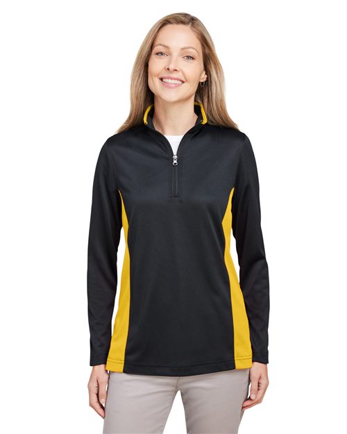 Harriton Women's Flash Snag Protection Plus IL Colorblock Quarter - Zip Pullover - Harriton M786W Black/ Dark Charcoal XS