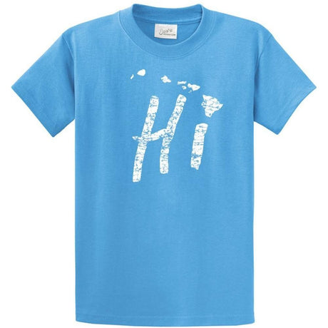 Hi Hawaiian Islands Tee Big and Tall Sizes Small Aquatic Blue/w Short Sleeve T-Shirts