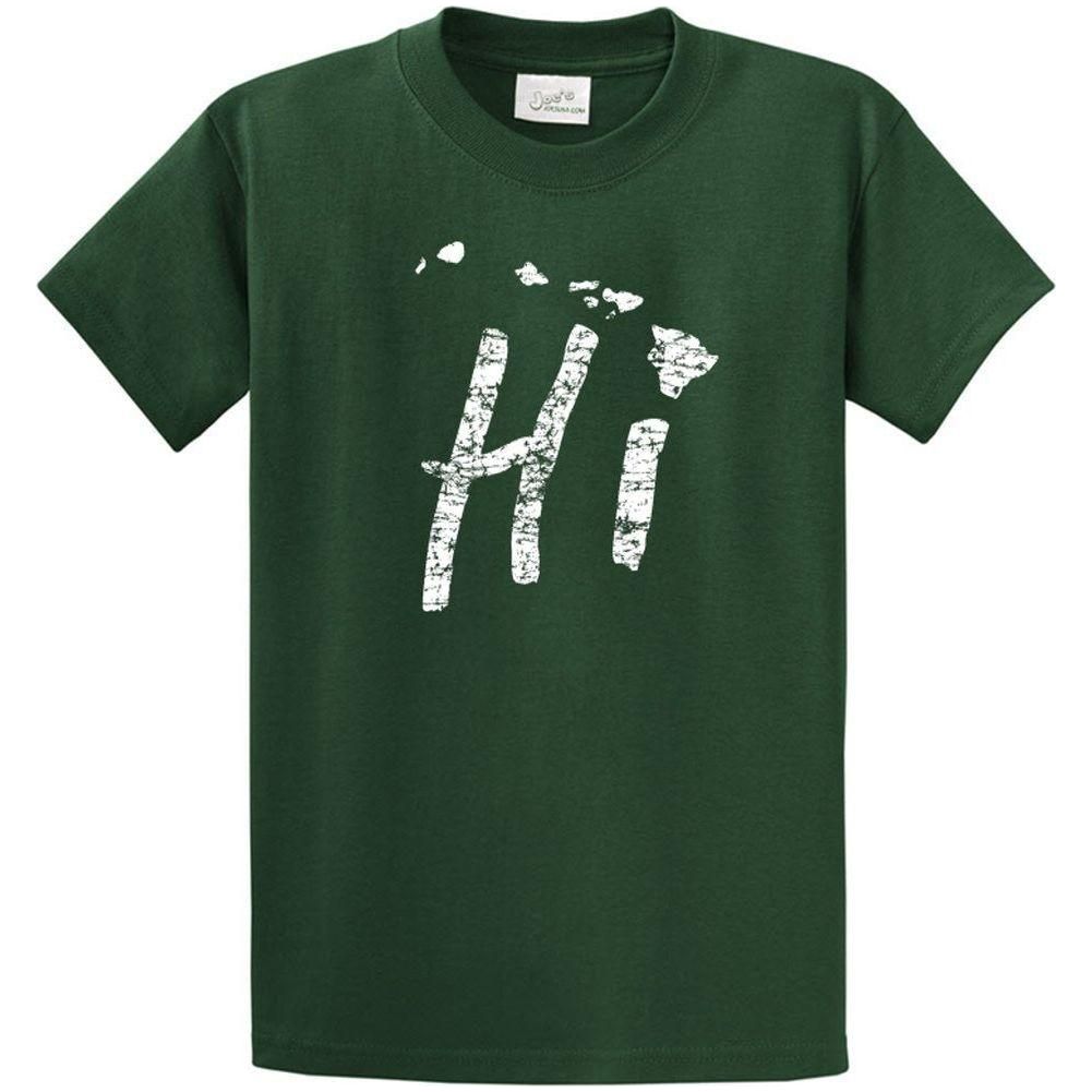 Hi Hawaiian Islands Tee Big and Tall Sizes Small Dark Green/w Short Sleeve T-Shirts