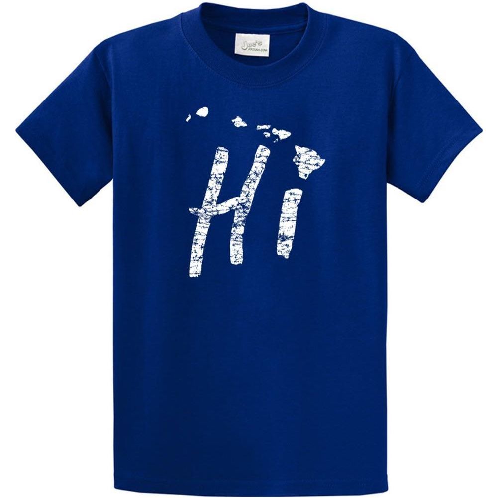 Hi Hawaiian Islands Tee Big and Tall Sizes Small Deep Marine/w Short Sleeve T-Shirts