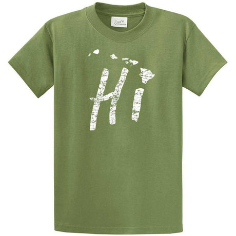 Hi Hawaiian Islands Tee Big and Tall Sizes Small Dill Green/w Short Sleeve T-Shirts