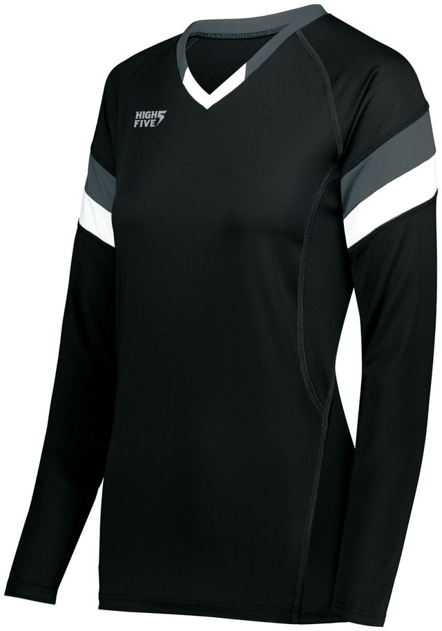 HighFive Girls TruHit Tri - Color Long Sleeve Jersey 342243 BLACK/GRAPHITE/WHITE S