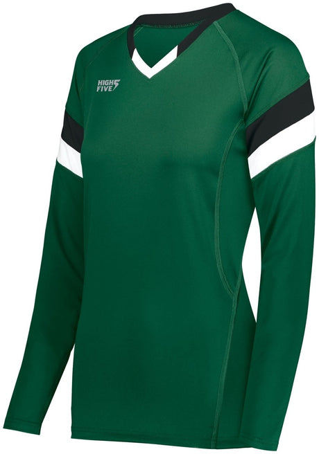HighFive Girls TruHit Tri - Color Long Sleeve Jersey 342243 DARK GREEN/BLACK/WHITE S