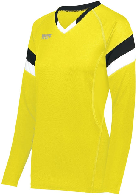 HighFive Ladies TruHit Tri - Color Long Sleeve Jersey 342242 ELECTRIC YELLOW/BLACK/WHITE S