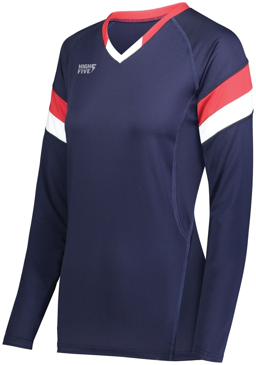 HighFive Ladies TruHit Tri - Color Long Sleeve Jersey 342242 NAVY/SCARLET/WHITE S