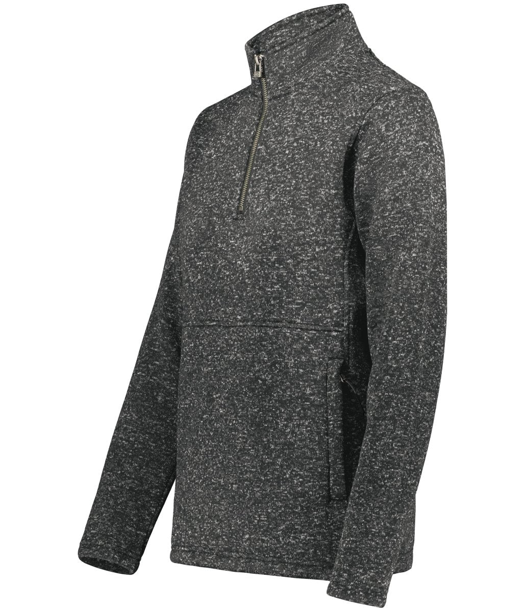 Holloway Ladies Alpine Sweater Fleece 1/4 Zip Pullover 223740 BLACK HEATHER S