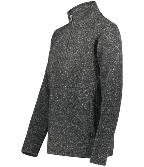 Holloway Ladies Alpine Sweater Fleece 1/4 Zip Pullover 223740 BLACK HEATHER S