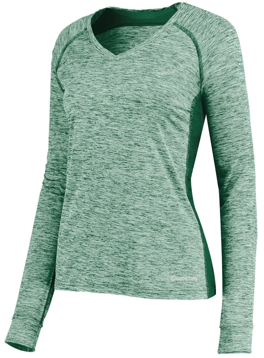 Holloway Ladies Electrify Long Sleeve Tee Powered by Coolcore® 222770 DARK GREEN HEATHER S