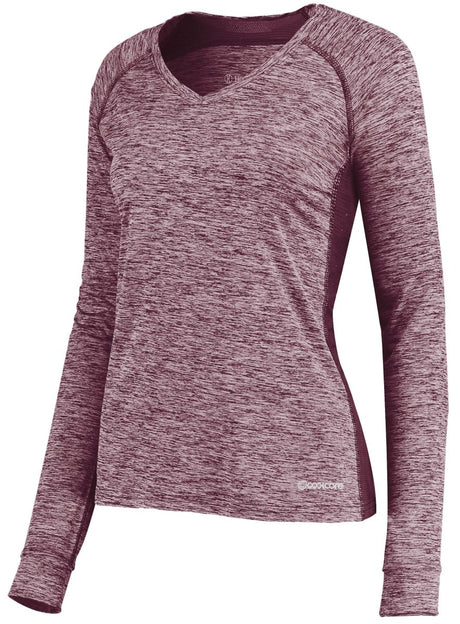 Holloway Ladies Electrify Long Sleeve Tee Powered by Coolcore® 222770 MAROON HEATHER S