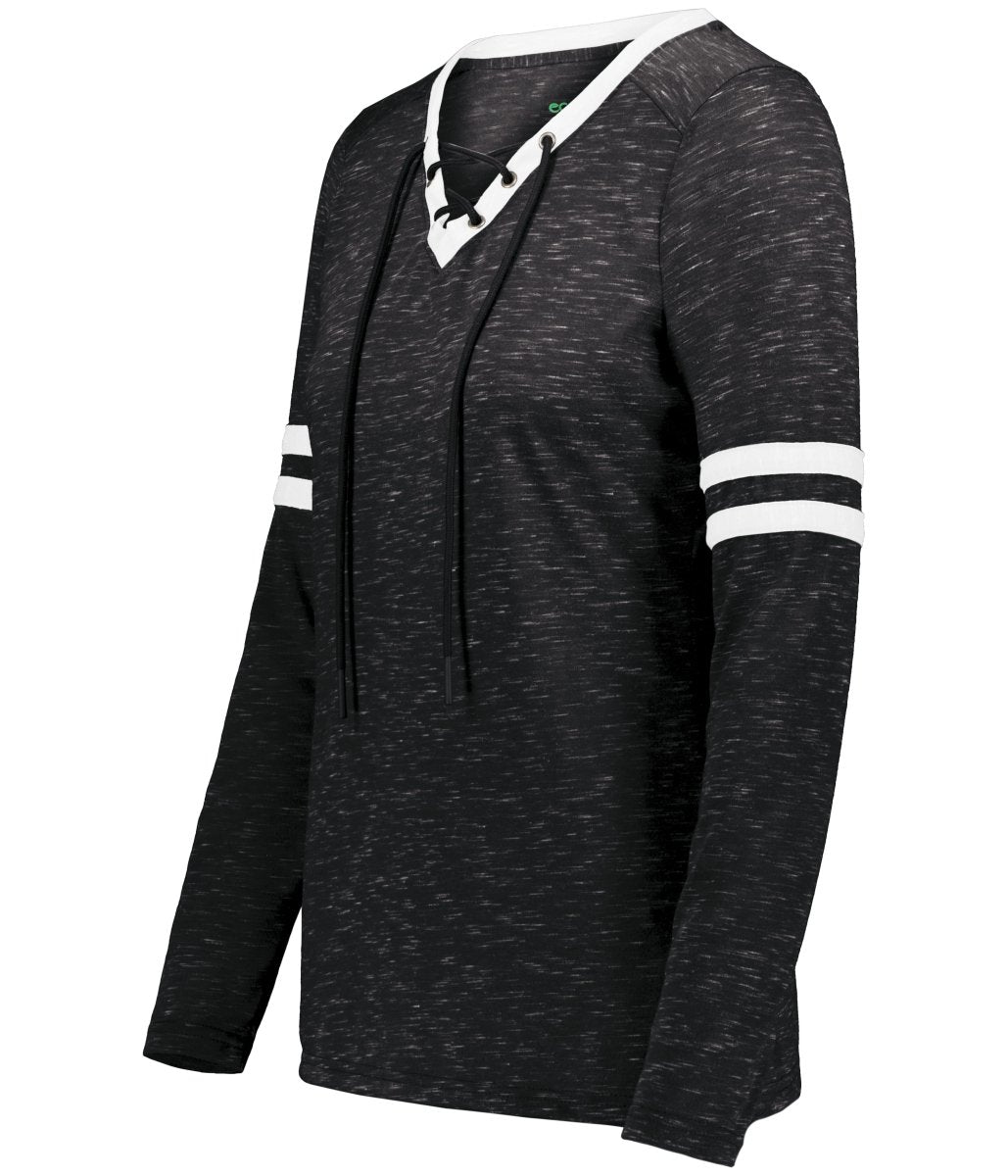 Holloway Ladies Monterey Long Sleeve Tee 223246 BLACK HEATHER/WHITE S