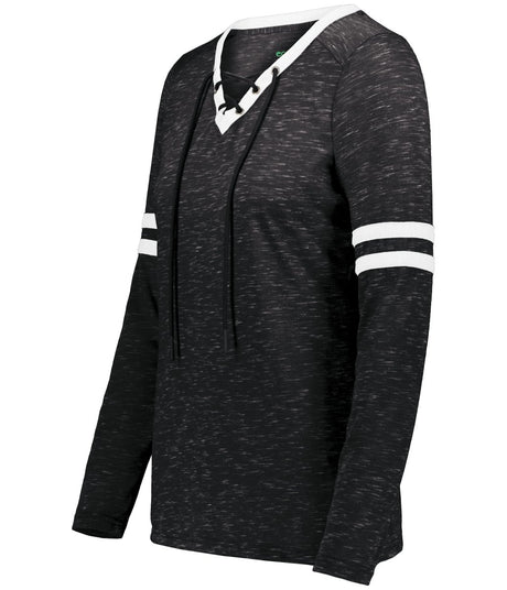 Holloway Ladies Monterey Long Sleeve Tee 223246 BLACK HEATHER/WHITE S