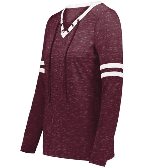 Holloway Ladies Monterey Long Sleeve Tee 223246 MAROON HEATHER/WHITE S