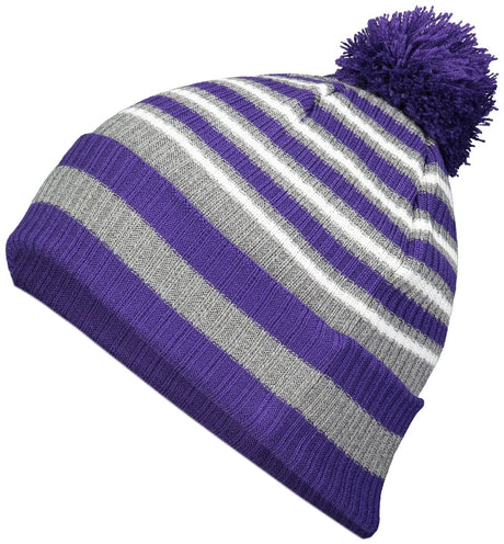 Holloway Spirit Pom Beanie 223815 PURPLE/HEATHER GREY/WHITE OS