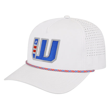 Cap America i7280 Anyrope Air - White with Red/White/Royal rope, 3D embroidery example