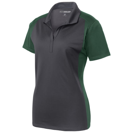 Ladies Colorblock Micropique Sport-Wick Polo Polos/Knits DRI-EQUIP X-Small Iron Grey/Forest Green