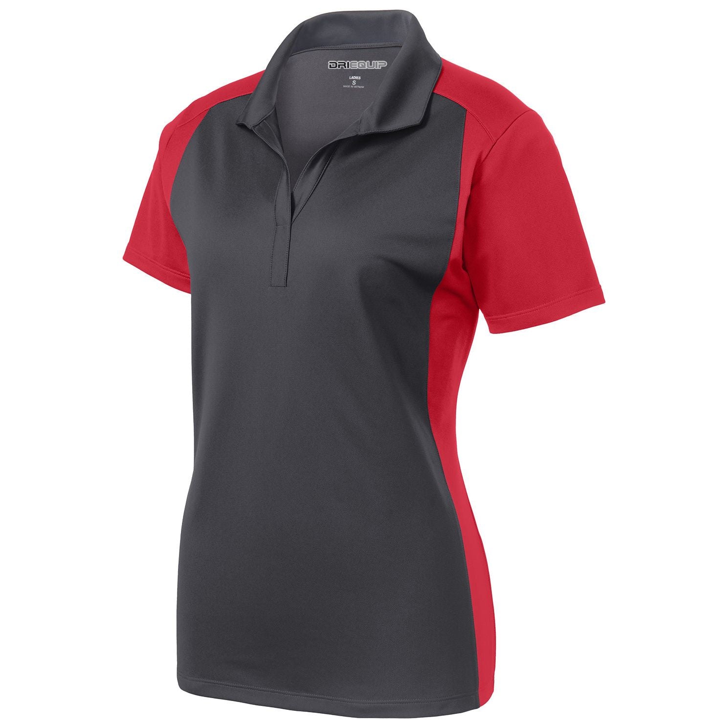 Ladies Colorblock Micropique Sport-Wick Polo Polos/Knits DRI-EQUIP X-Small Iron Grey/True Red