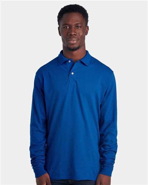 JERZEES Men's SpotShield® 50/50 Long Sleeve Polo - JERZEES 437MLR J. Navy L