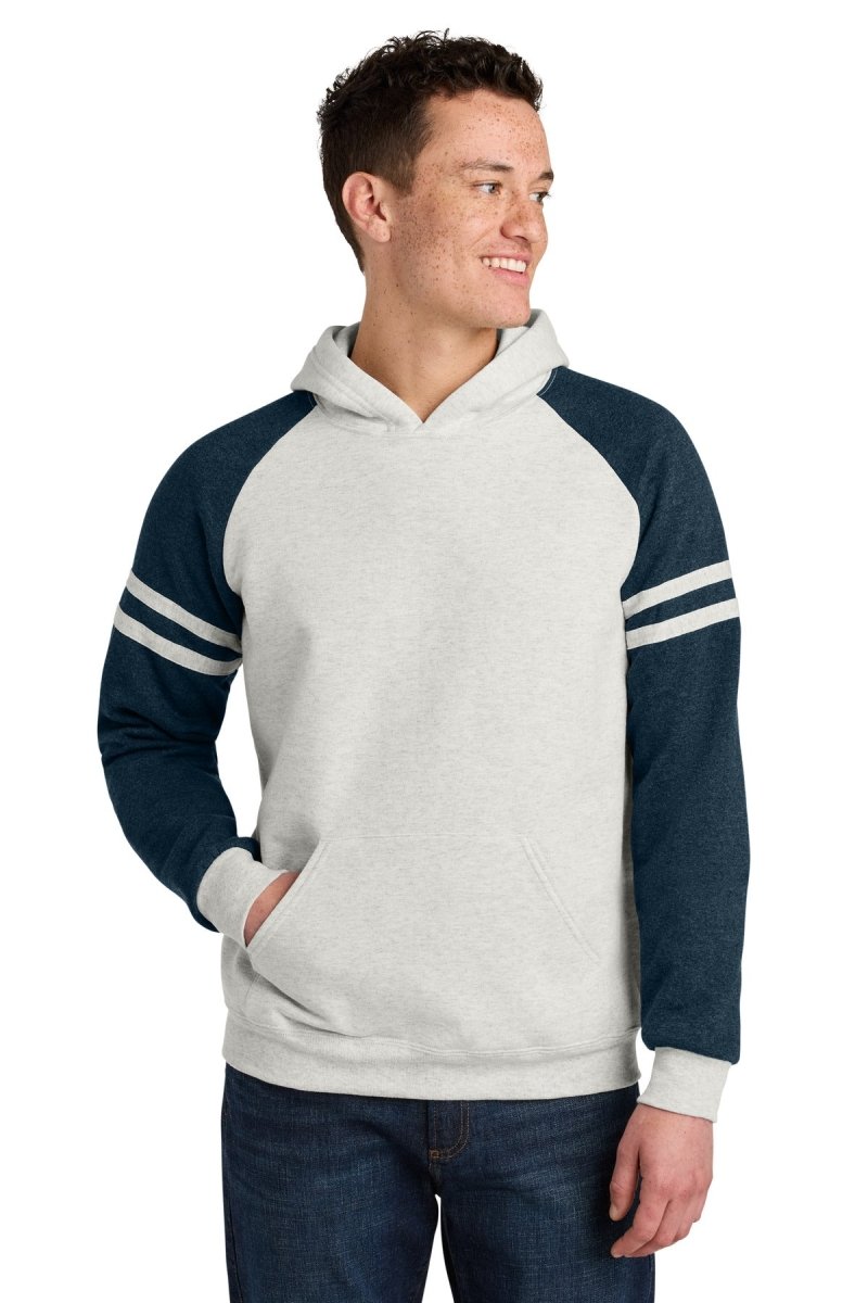 Jerzees ® Unisex NuBlend ® Varsity Colorblock Hooded Sweatshirt 97C - Jerzees 97C Oatmeal Heather/ Indigo Heather S Sweatshirts/Fleece