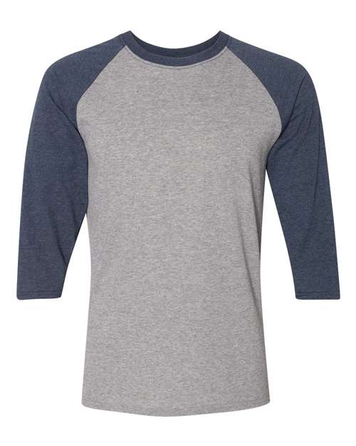 JERZEES Unisex Triblend Three - Quarter Raglan Baseball T-Shirt - JERZEES 601RR Oxford/ Indigo Heather S Short Sleeve T-Shirts