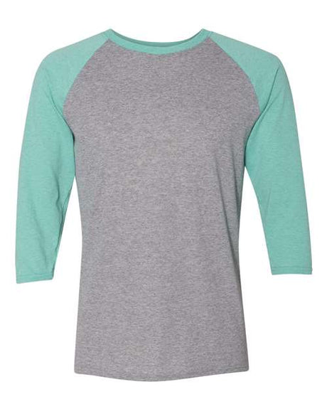 JERZEES Unisex Triblend Three - Quarter Raglan Baseball T-Shirt - JERZEES 601RR Oxford/ Mint Heather S Short Sleeve T-Shirts