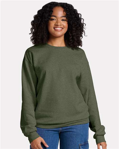 JERZEES Unisex Ultimate CVC Crewneck Sweatshirt - JERZEES IC48MR Military Green Heather S Crewneck Sweatshirts