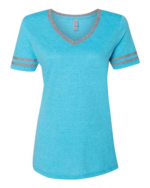 JERZEES Women's Varsity Triblend V - Neck T-Shirt - JERZEES 602WVR Caribbean Blue/ Oxford S Short Sleeve T-Shirts