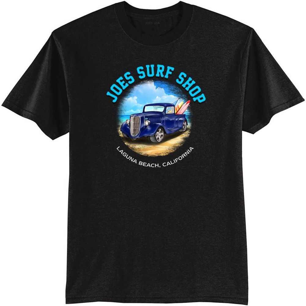 Joe's Surf Truck Design 50/50 Cotton Poly T-Shirts in Regular, Big and Tall Black X - Large Tall Short Sleeve T-Shirts