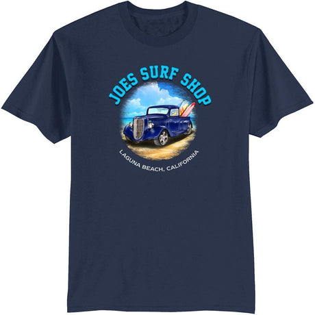 Joe's Surf Truck Design 50/50 Cotton Poly T-Shirts in Regular, Big and Tall Navy 4X - Large Short Sleeve T-Shirts