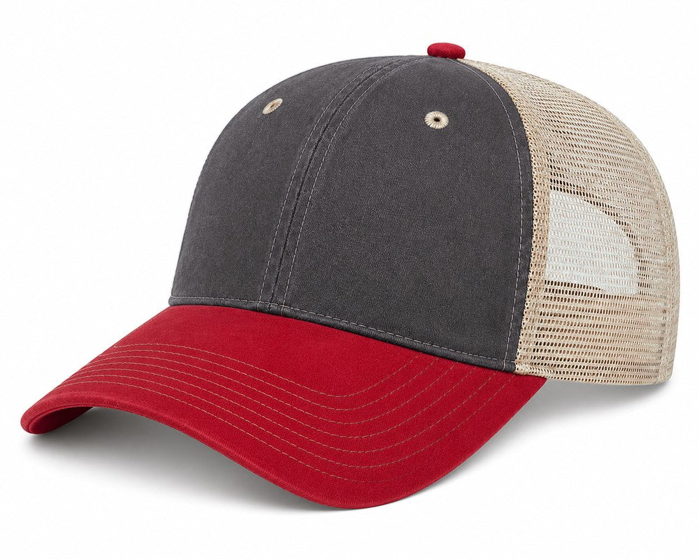 Joe's USA BTA Backroads Trucker Cap Black/Red/Stone Side