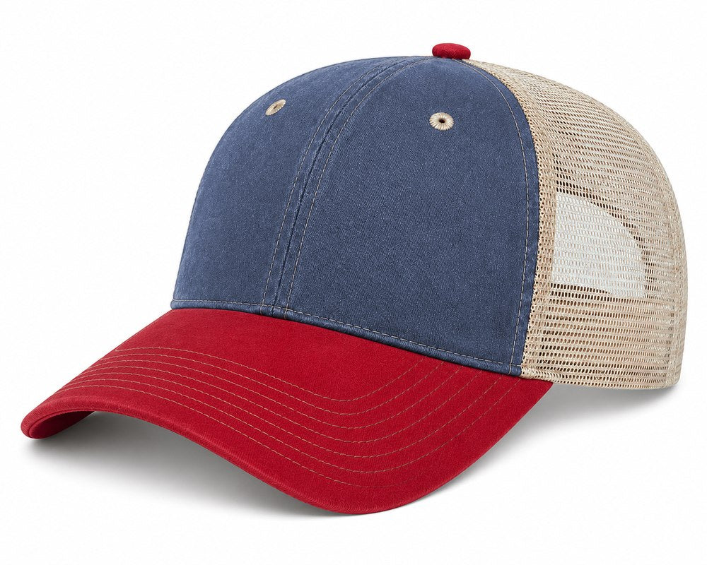Joe's USA BTA Backroads Trucker Cap Navy/Red/Stone Side