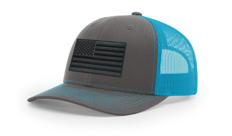 Joe's USA Flag Snapback Trucker Cap Black/Grey USA Flag Charcoal / Neon Blue Hats