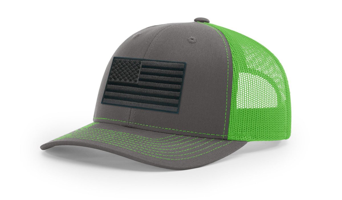 Joe's USA Flag Snapback Trucker Cap Black/Grey USA Flag Charcoal / Neon Green Hats