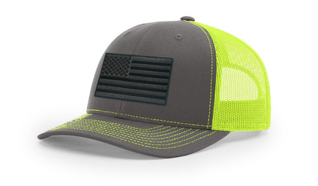 Joe's USA Flag Snapback Trucker Cap Black/Grey USA Flag Charcoal / Neon Yellow Hats