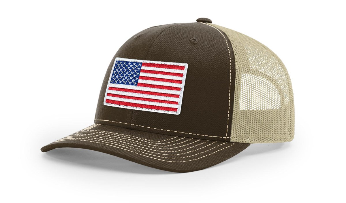 Joe's USA Flag Snapback Trucker Cap Red/White/Blue USA Flag Brown / Khaki Hats