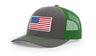 Joe's USA Flag Snapback Trucker Cap Red/White/Blue USA Flag Charcoal / Kelly Green Hats