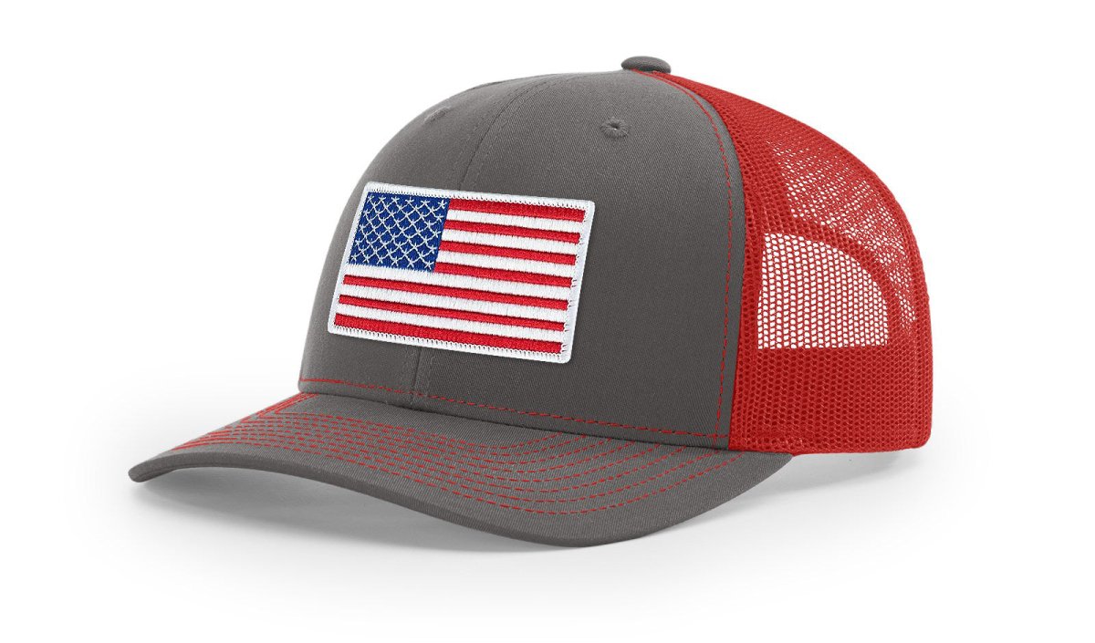 Joe's USA Flag Snapback Trucker Cap Red/White/Blue USA Flag Charcoal / Red Hats