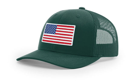 Joe's USA Flag Snapback Trucker Cap Red/White/Blue USA Flag Dark Green Hats