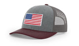Joe's USA Flag Snapback Trucker Cap Red/White/Blue USA Flag Heather Grey / Charcoal / Maroon Hats