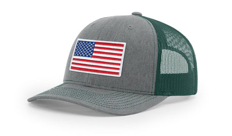 Joe's USA Flag Snapback Trucker Cap Red/White/Blue USA Flag Heather Grey / Dark Green Hats