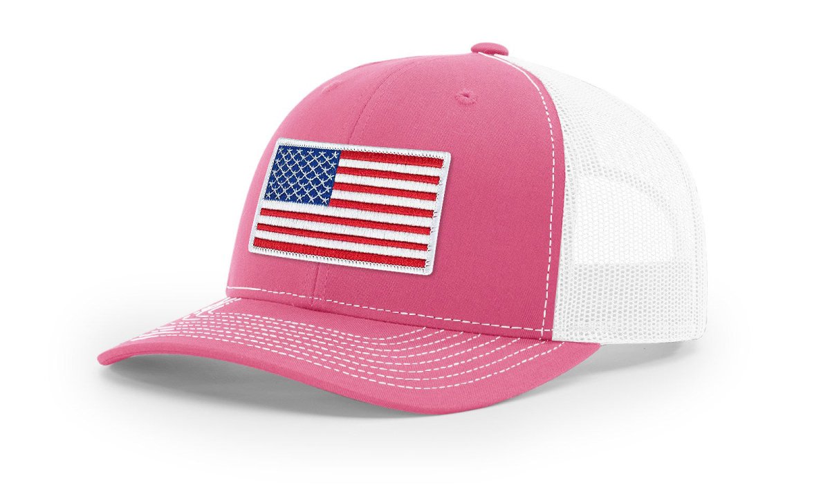 Joe's USA Flag Snapback Trucker Cap Red/White/Blue USA Flag Hot Pink / White Hats