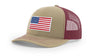 Joe's USA Flag Snapback Trucker Cap Red/White/Blue USA Flag Khaki / Burgundy Hats