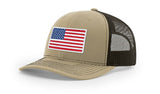 Joe's USA Flag Snapback Trucker Cap Red/White/Blue USA Flag Khaki / Coffee Hats