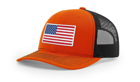 Joe's USA Flag Snapback Trucker Cap Red/White/Blue USA Flag Orange / Black Hats