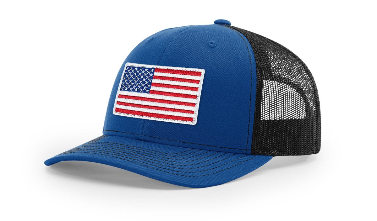 Joe's USA Flag Snapback Trucker Cap Red/White/Blue USA Flag Royal Blue / Black Hats