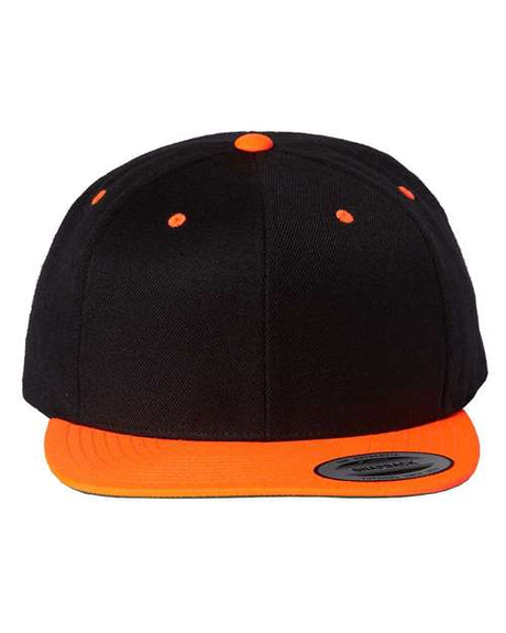 Joe's USA Flat Bill Snapback Cap Black/Neon Orange Hats