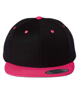 Joe's USA Flat Bill Snapback Cap Black/Neon Pink Hats
