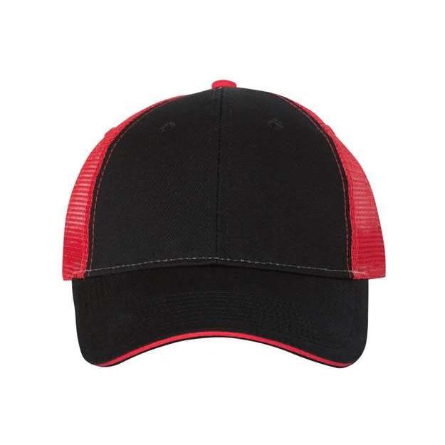 Joe's USA J102 Sandwich Trucker Cap - Wholesale Two - Tone Mesh Cap Black/ Black Adjustable Caps