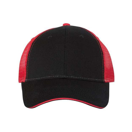 Joe's USA J102 Sandwich Trucker Cap - Wholesale Two - Tone Mesh Cap Black/ Red Adjustable Caps