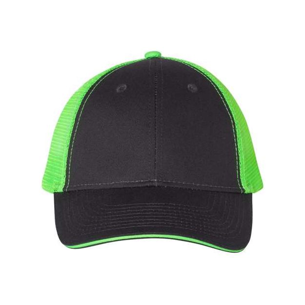 Joe's USA J102 Sandwich Trucker Cap - Wholesale Two - Tone Mesh Cap Charcoal/ Neon Green Adjustable Caps