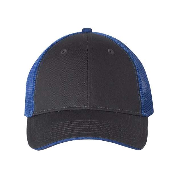 Joe's USA J102 Sandwich Trucker Cap - Wholesale Two - Tone Mesh Cap Charcoal/ Royal Adjustable Caps
